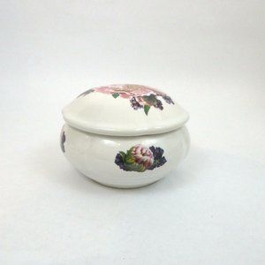 Ceramic Porcelain Bowl Dish with Lid Floral Pattern Trinket Candy 70's Vintage